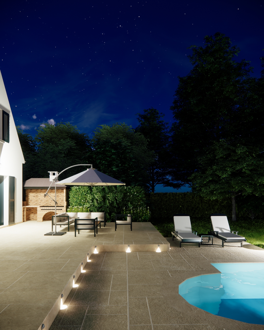 Vue sur barbecue de nuit